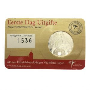 Nederland; 5 euro; 2009; Het Japan Vijfje; Eerste Dag Uitgifte (UNC) (zonder enveloppe)